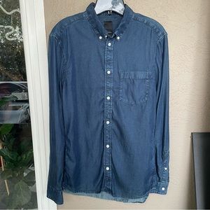 H&M Dark Denim Lyocell Slim Fit Button Front Shirt
